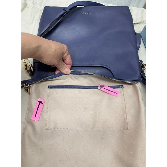 Radley London Women's Blue Pockets Zip Top Crossbody Medium Size FLAWS - Picture 6 of 16